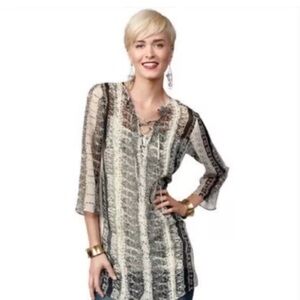 CAbi Black and Ivory Sheer Beatnik Blouse, Style 867, Size Medium